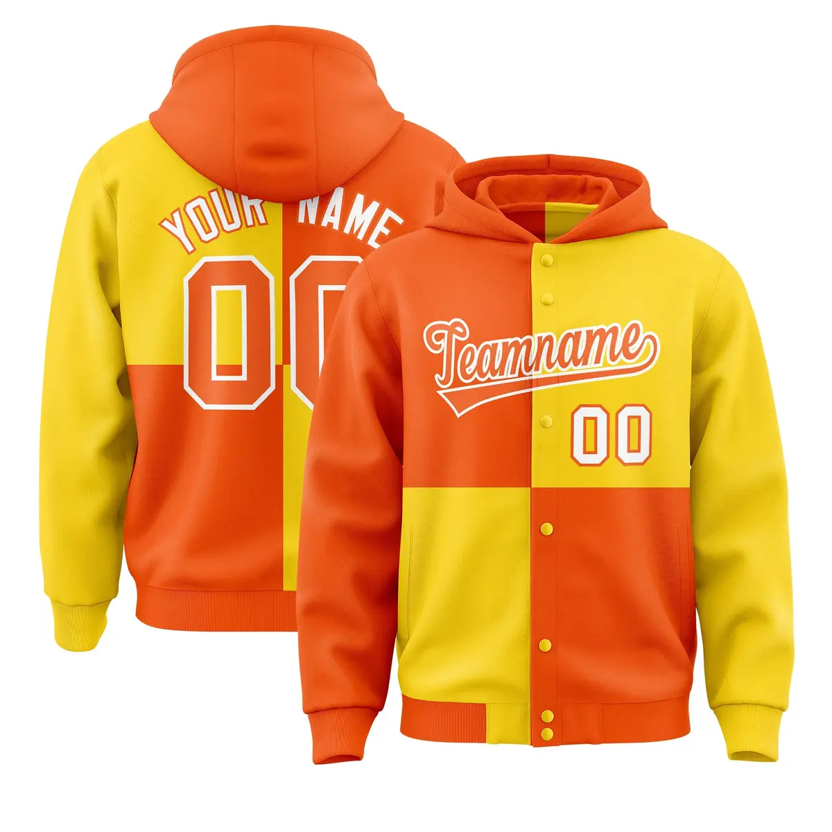 Orange Gold Color Block Varsity Letterman Jacket Hoodie