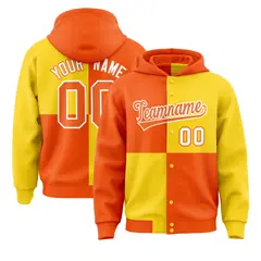 Orange Gold Color Block Varsity Letterman Jacket Hoodie 1