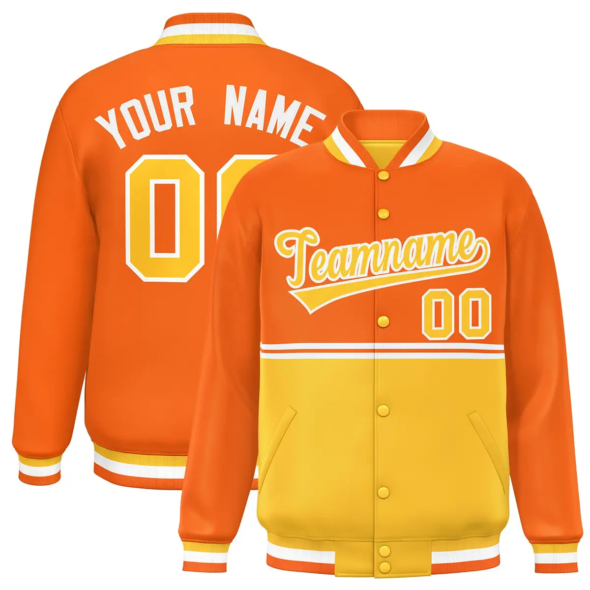 Orange Gold Color Block Varsity Letterman Jacket