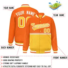 Orange Gold Color Block Varsity Letterman Jacket 2