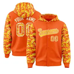 Orange Gold-Cream Raglan Camo Varsity Full-Snap Letterman Jacket 1