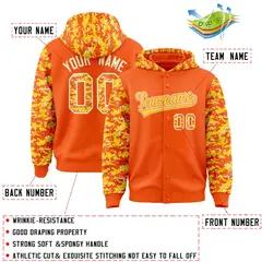 Orange Gold-Cream Raglan Camo Varsity Full-Snap Letterman Jacket 4