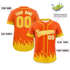 Orange Gold Flame Graffiti Authentic Baseball Jersey 2