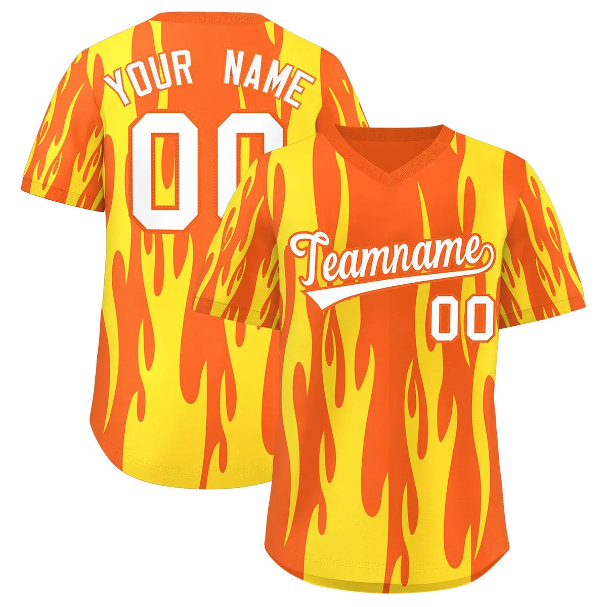 Orange Gold Flame Pattern Authentic Pullover Baseball Jersey