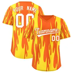 Orange Gold Flame Pattern Authentic Pullover Baseball Jersey 1