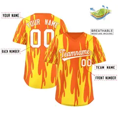 Orange Gold Flame Pattern Authentic Pullover Baseball Jersey 2