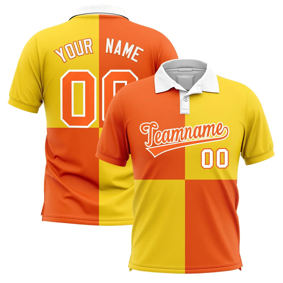 Orange Gold Four Squares Performance Polo Shirt