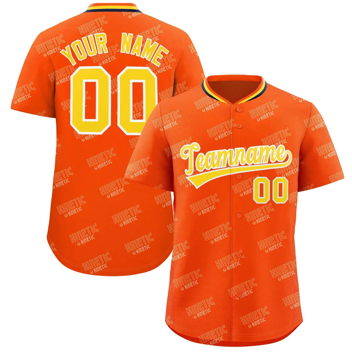 Orange Gold Full Button Graffiti Text Baseball Jersey