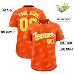 Orange Gold Full Button Graffiti Text Baseball Jersey 2