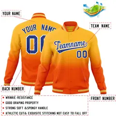 Orange Gold Gradient Full-Snap Varsity Letterman Jacket 2