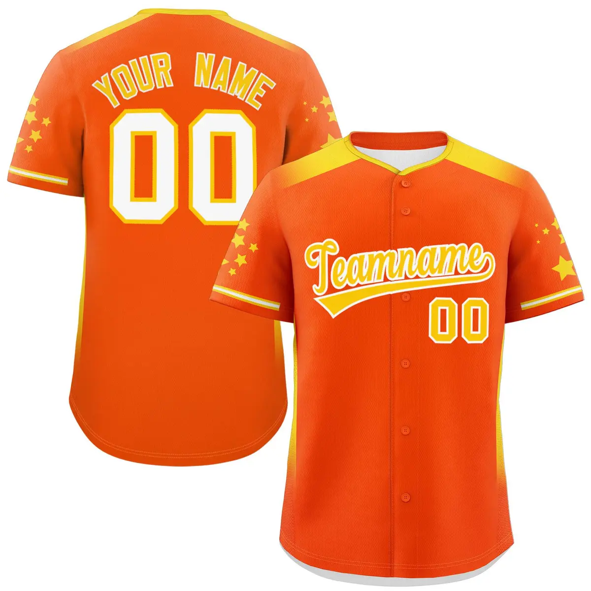 Orange Gold Gradient Side Star Pattern Baseball Jersey