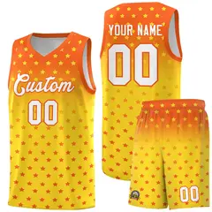 Orange Gold Gradient Star Pattern Basketball Jersey Sets 1