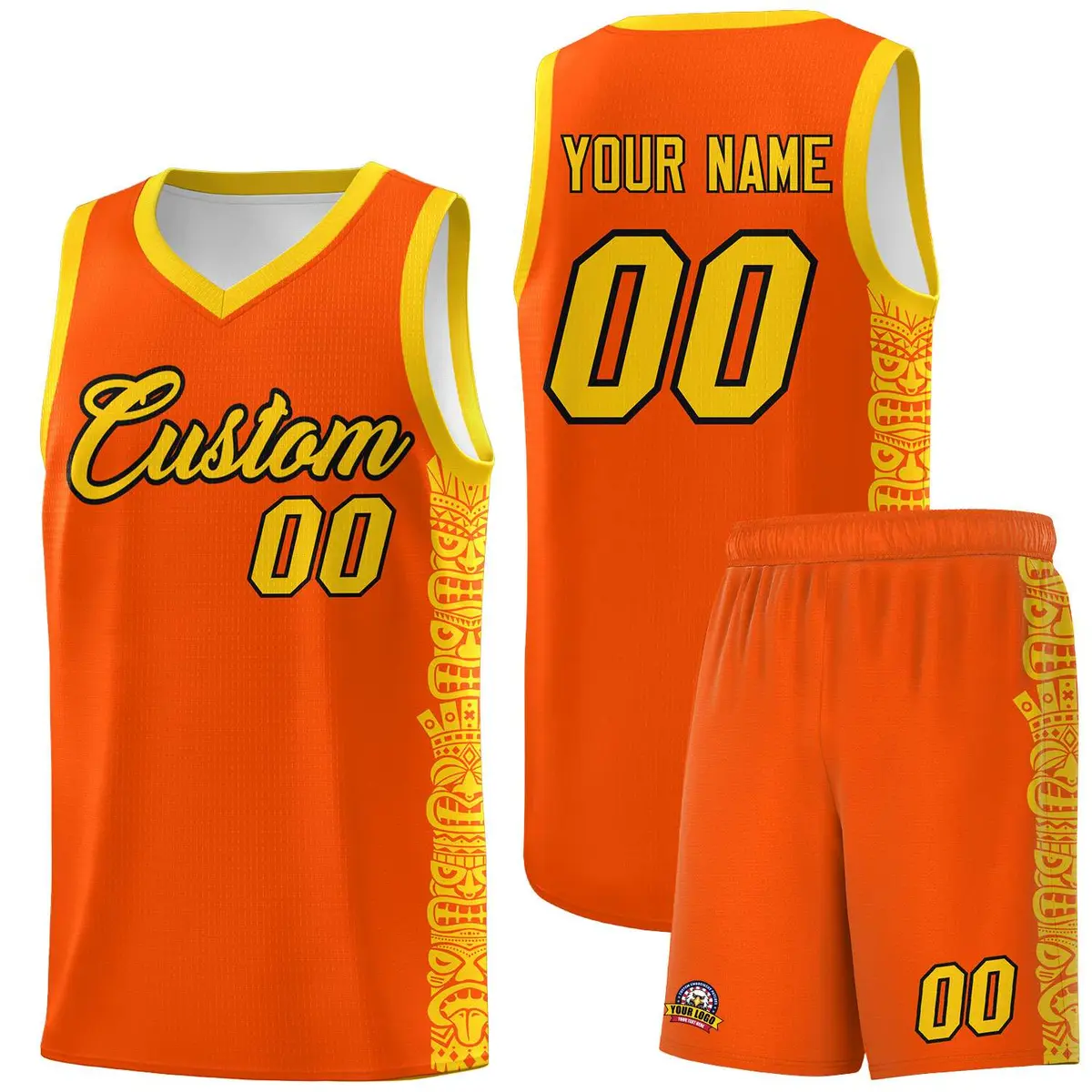 Orange Gold Indians Pattern Basketball Uniform Jersey