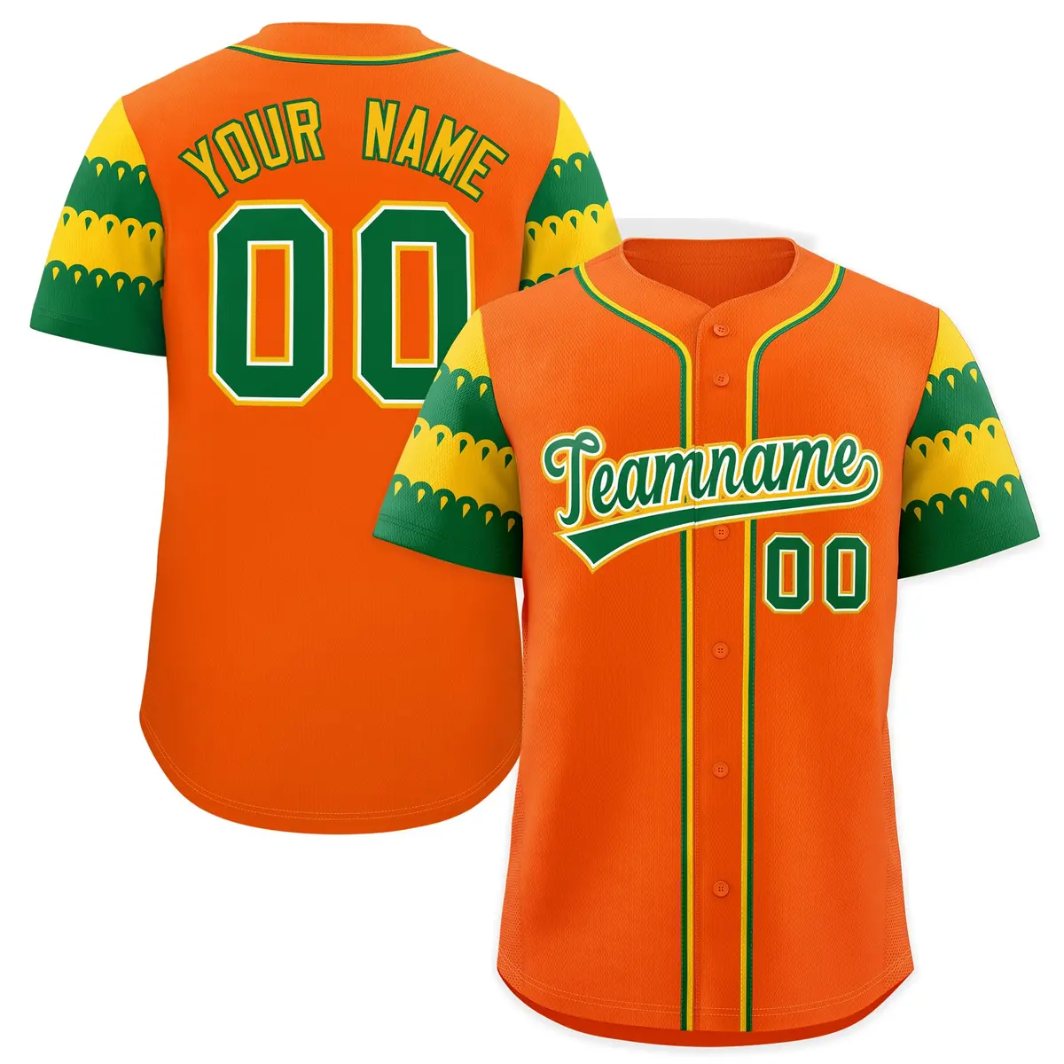Orange Gold Kelly Green Flag Lace Sleeve Baseball Jersey