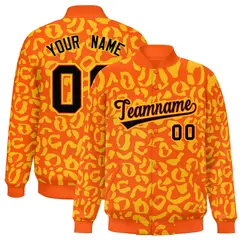 Orange Gold Leopard Graffiti Varsity Letterman Baseball Jacket 1