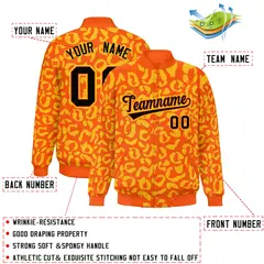 Orange Gold Leopard Graffiti Varsity Letterman Baseball Jacket 2