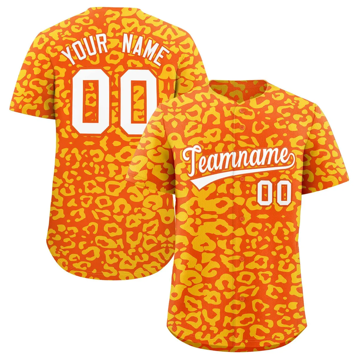 Orange Gold Leopard Print Baseball Jersey