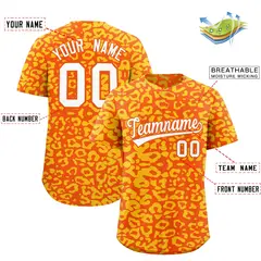 Orange Gold Leopard Print Baseball Jersey 2