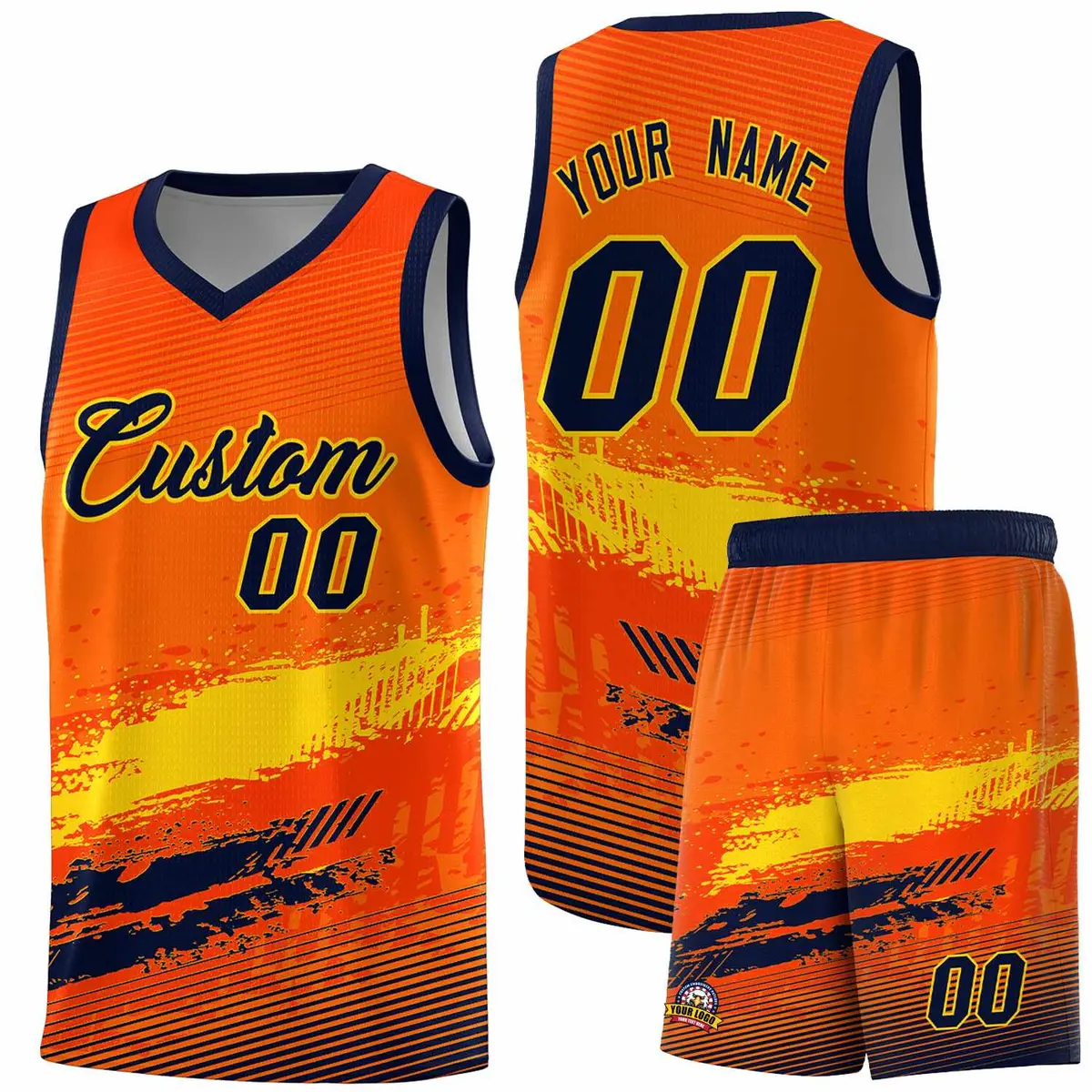 Orange Gold Navy Graffiti Basketball Jersey