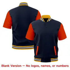 Orange Gold Navy Short Sleeve Full-Snap Varsity Jacket 7