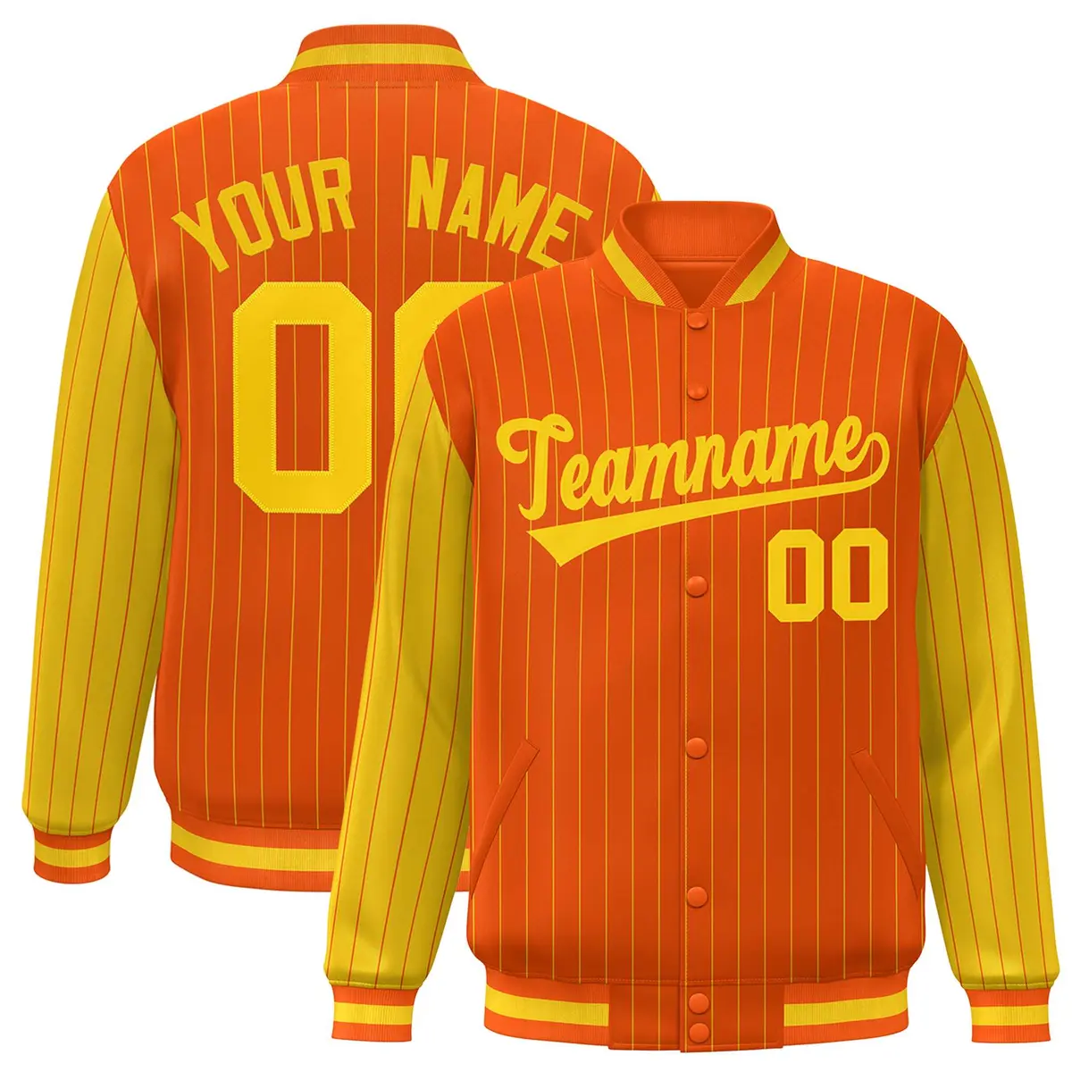 Orange Gold Pinstripe Raglan Varsity Letterman Baseball Jacket