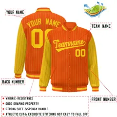 Orange Gold Pinstripe Raglan Varsity Letterman Baseball Jacket 2
