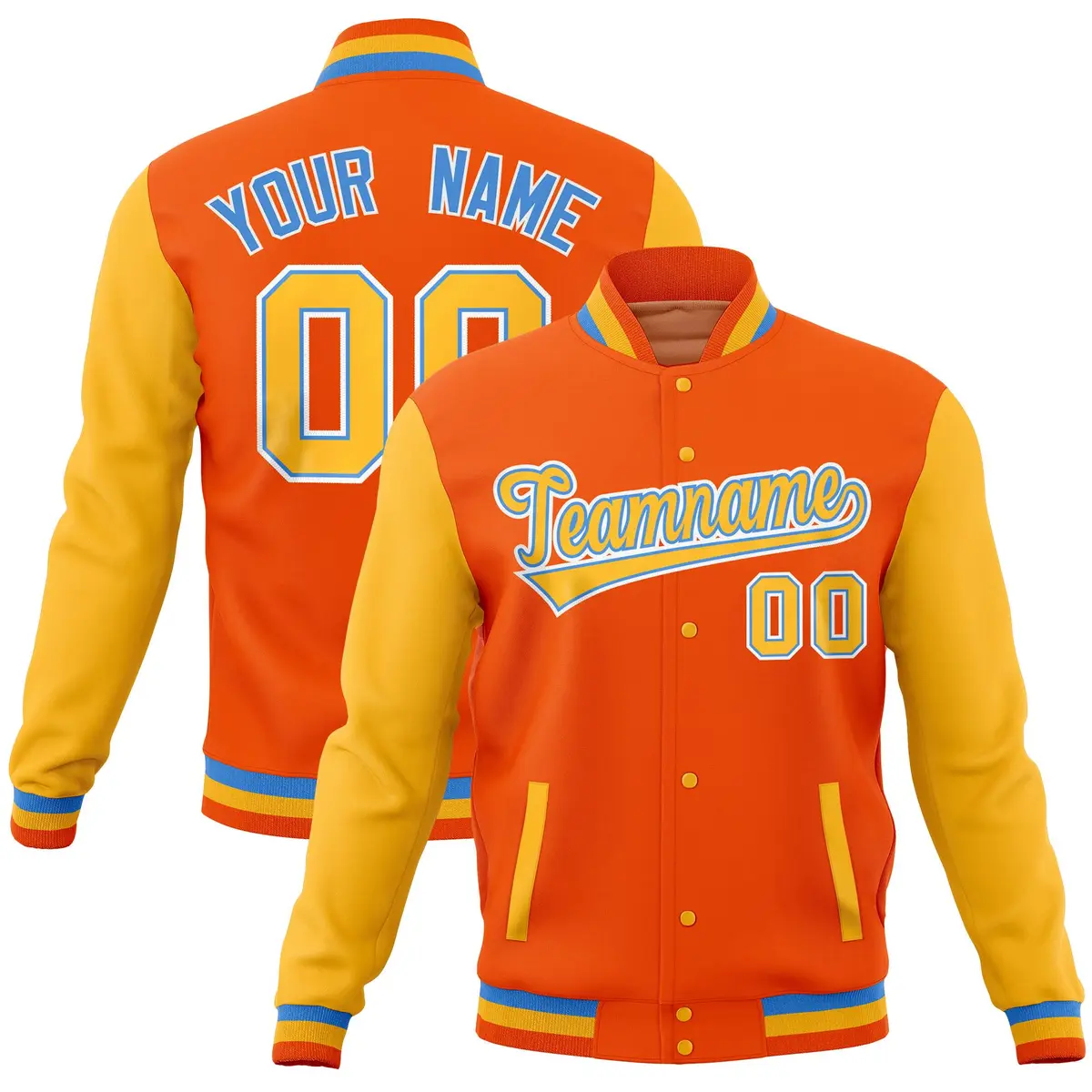 Orange Gold Raglan Full-Snap Varsity Letterman Jacket