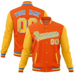 Orange Gold Raglan Full-Snap Varsity Letterman Jacket 1
