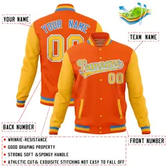 Orange Gold Raglan Full-Snap Varsity Letterman Jacket 4