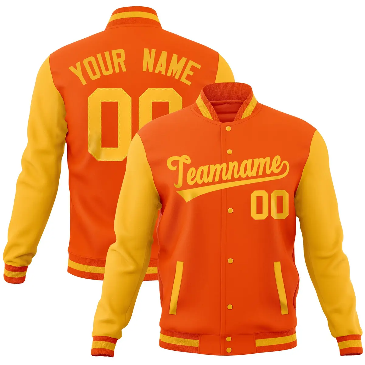 Orange Gold Raglan Full-Snap Varsity Letterman Jacket