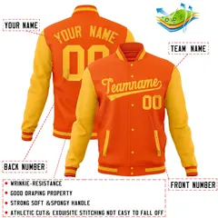 Orange Gold Raglan Full-Snap Varsity Letterman Jacket 4