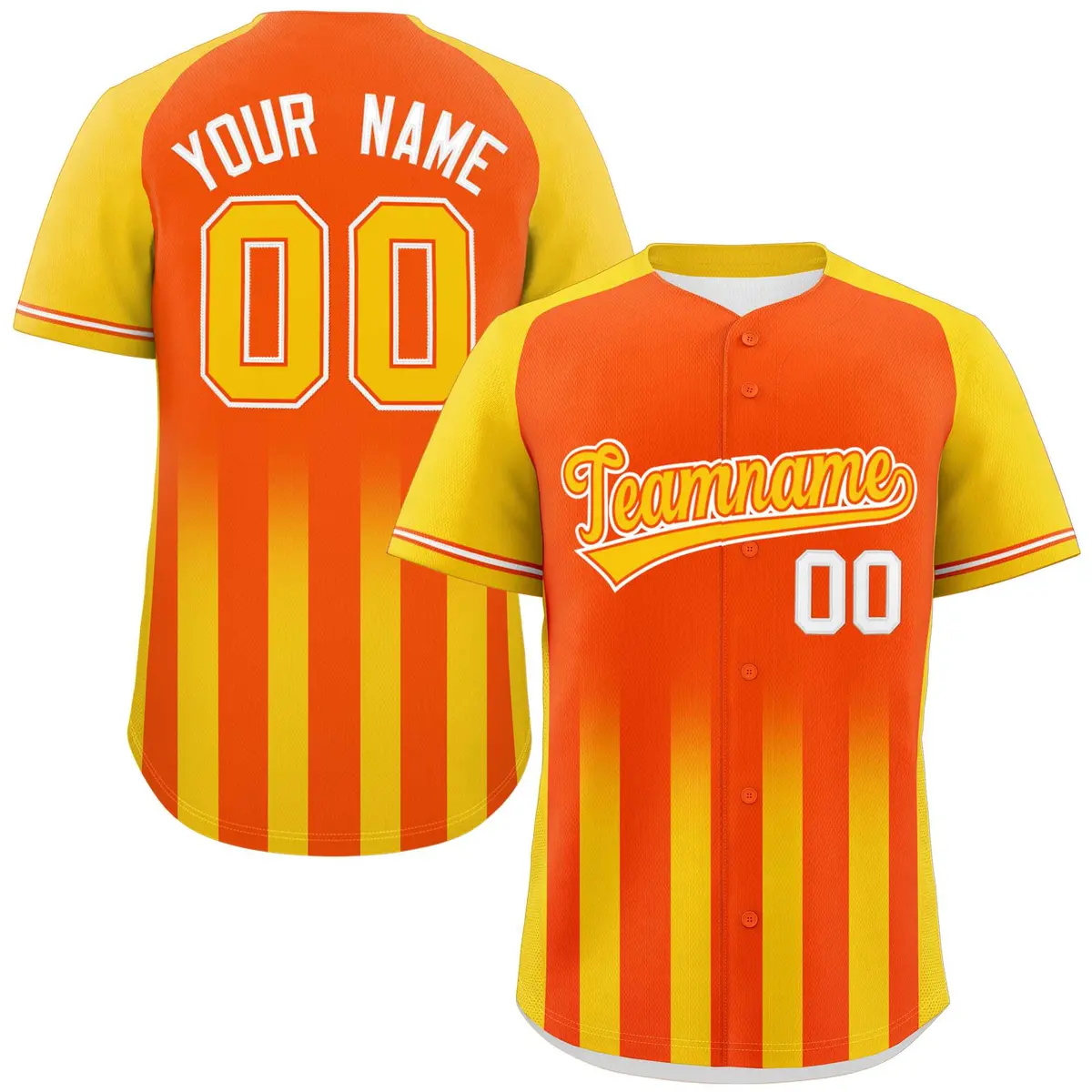 Orange Gold Raglan Gradient Thick Stripe Baseball Jersey