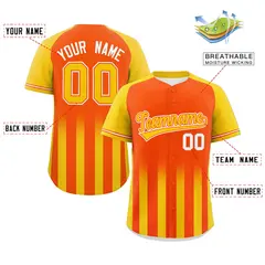 Orange Gold Raglan Gradient Thick Stripe Baseball Jersey 2