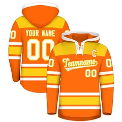 Orange Gold Raglan Lace-Up Neck Hockey Hoodie Jersey 1