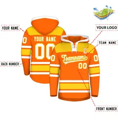 Orange Gold Raglan Lace-Up Neck Hockey Hoodie Jersey 2