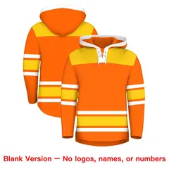 Orange Gold Raglan Lace-Up Neck Hockey Hoodie Jersey 7