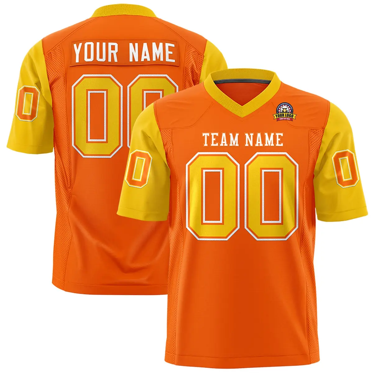Orange Gold Raglan Sleeves Authentic Football Jersey