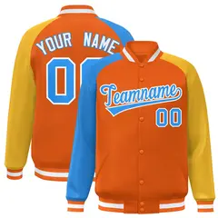 Orange Gold-Royal Varsity Raglan Letterman Bomber Jacket