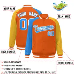 Orange Gold-Royal Varsity Raglan Letterman Bomber Jacket 2
