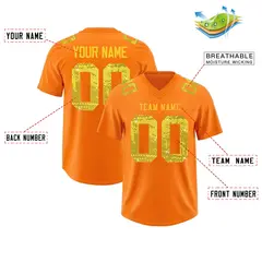 Orange Gold Sequin Lettering Breathable Football Jersey 2