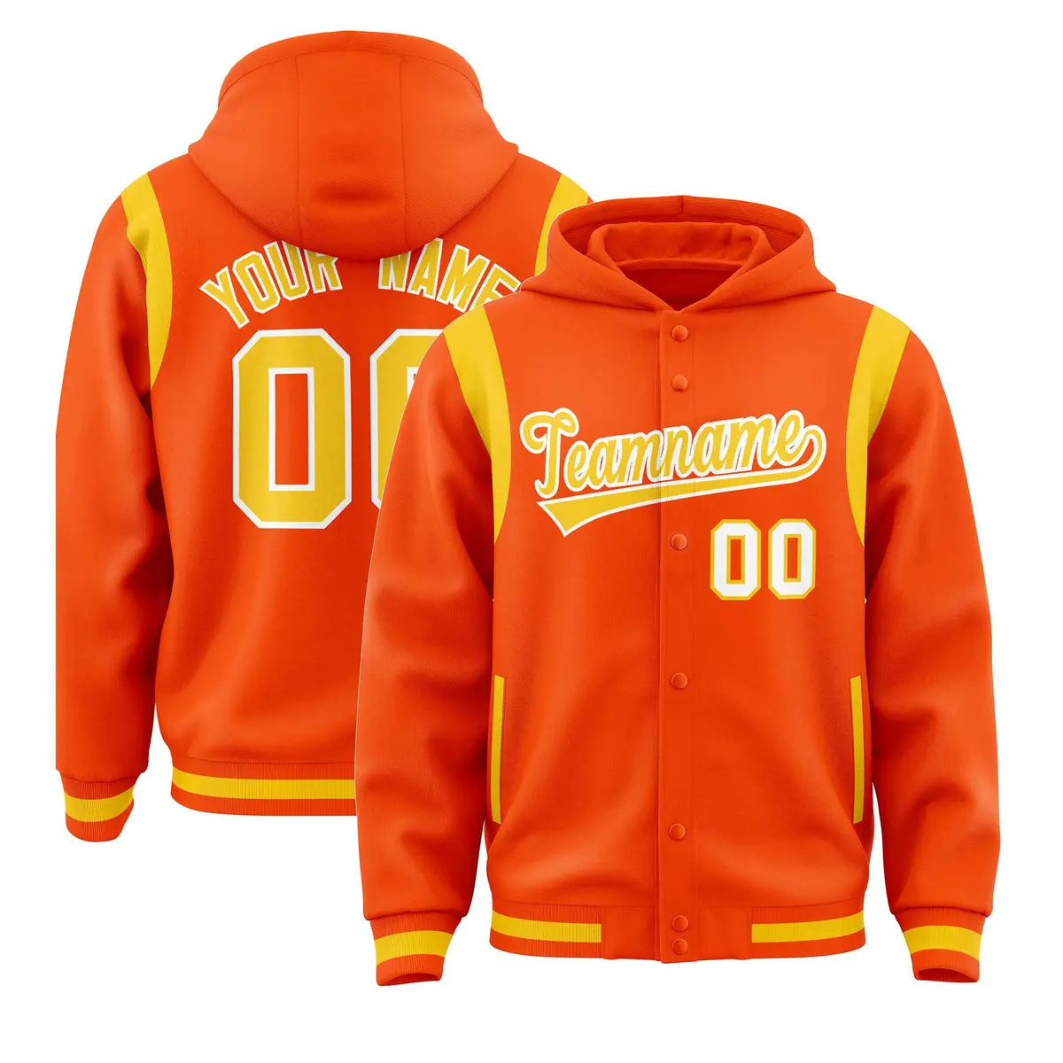 Orange Gold Shoulder Color Block Varsity Letterman Jacket Hoodie