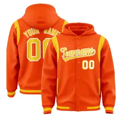 Orange Gold Shoulder Color Block Varsity Letterman Jacket Hoodie 1