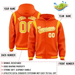 Orange Gold Shoulder Color Block Varsity Letterman Jacket Hoodie 4