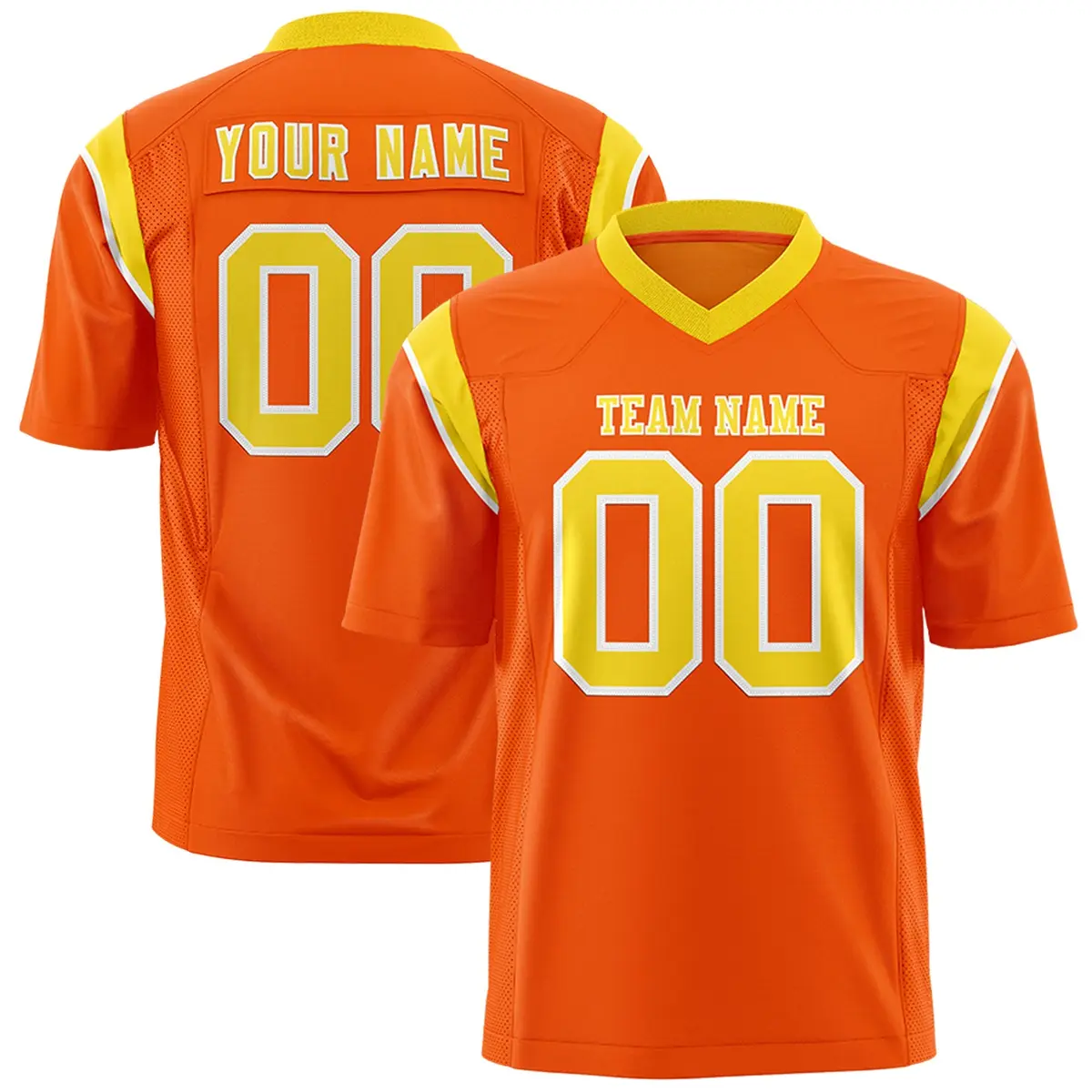 Orange Gold Shoulder Cut Two-Tone Flag Football Jersey