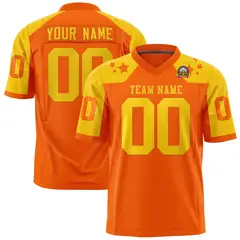 Orange Gold Shoulder Star Pattern Flag Football Jersey 1