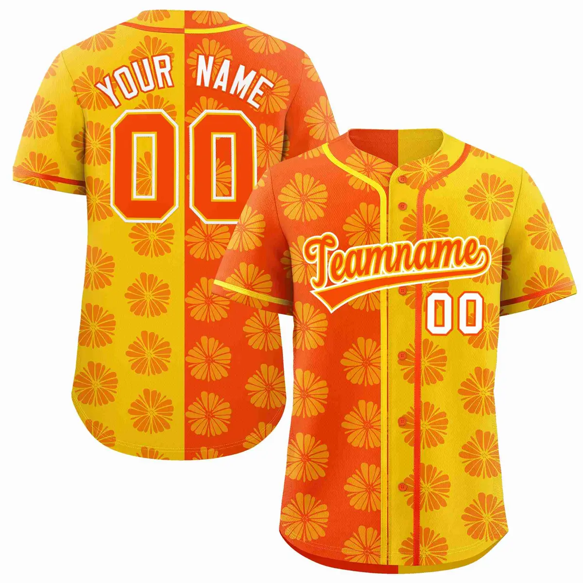 Orange Gold Split Flower Graffiti Authentic Baseball Jersey