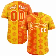 Orange Gold Split Flower Graffiti Authentic Baseball Jersey