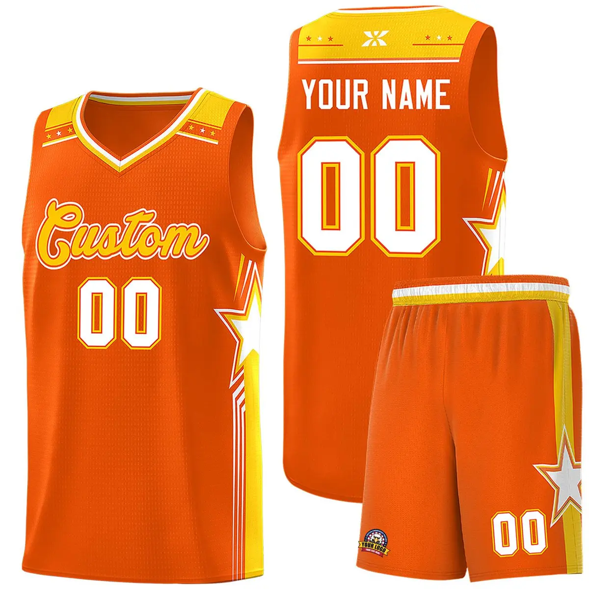 Orange Gold Star Graffiti Basketball Jersey Sports Uniform