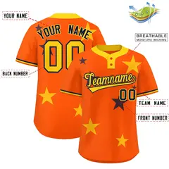 Orange Gold Star Graffiti Two-Button Baseball Jersey 2