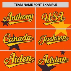 Orange Gold Star Graffiti Two-Button Baseball Jersey 3